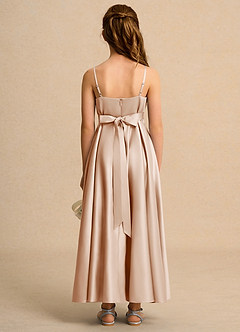 Azazie Pebbles Girl Flower Girl Dresses English Rose A-Line Pleated Matte Satin Dress image3