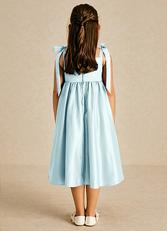 Azazie Chelsie Flower Girl Dresses Sea Glass A-Line Bow Matte Satin Dress image2