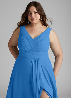 Azazie Karina Bridesmaid Dresses Blue Jay A-Line Pleated Chiffon Dress image11