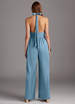 Azazie Oli Jurken voor bruidsmeisjes Jumpsuit van Stretch Satijn Geplooid Staal Blauw image2
