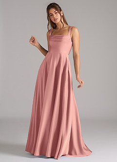 Azazie Shaude Bridesmaid Dresses Rosette A-Line Pleated Stretch Satin Dress image5