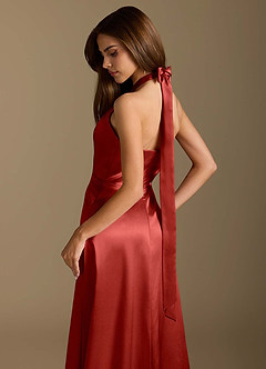 Azazie Tracie Brautjungfernkleider A-Linie Plissee Metallischer Satin Kleid Rost image8
