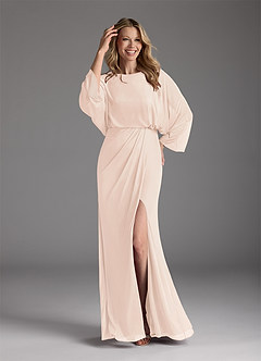 Azazie Ysabella Mother of the Bride Dresses Blushing Pink Mermaid Pleated Mesh Dress image2