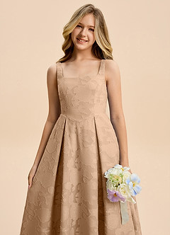 Azazie Amalie Junior Robe Trapèze en Blumen-Burnout Rayé Champagne image8