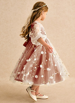 Azazie Elowen Robe Demoiselle D'honneur Fillette Robe Trapèze en Dentelle Encolure en Forme de Cœur Paprika image6