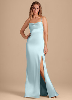 Azazie Camila Bridesmaid Dresses Sky Blue Sheath Sweetheart Neckline Metallic Satin Dress image1