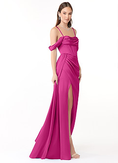 Azazie Amyra Brautjungfernkleider Wandelbar Etui Schulterfrei Stretch-Satin Kleid Fuchsia image6