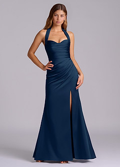 Azazie Destiny Bridesmaid Dresses Dark Navy Mermaid Sweetheart Neckline Stretch Satin Dress image6