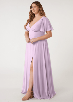 Azazie Kimber Bridesmaid Dresses Frosted Lilac A-Line Flounce Sleeve Chiffon Dress image8