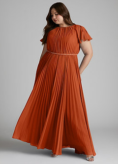 Azazie Kara Modest Bridesmaid Dresses A-Line Pleated Chiffon Floor-Length Dress image3