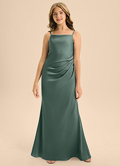 Azazie Renna Junior Robe Trapèze en Satin extensible Plissée Mousse De Mer image4