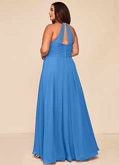 Azazie Ginger Bridesmaid Dresses Blue Jay A-Line Halter Pleated Chiffon Dress image10