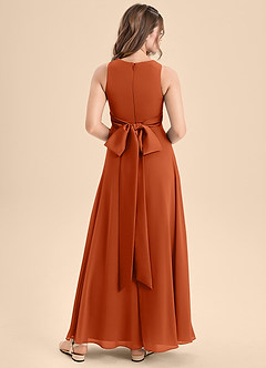 Azazie Lilenne Junior Vestido de Naranja Quemada de Gasa de Corte En A con Lazo image2