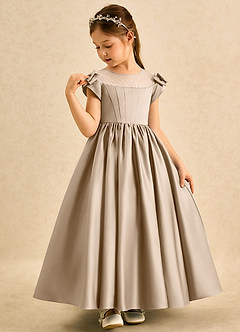 Azazie Toffee Abiti da Ragazza di Fiori Abito Stile Principessa in Raso Opaco Fiocco Taupe image4