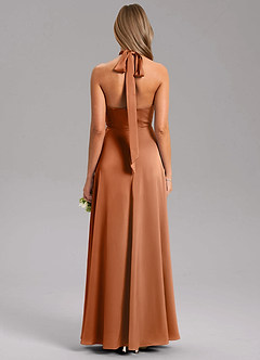 Azazie Tracie Bridesmaid Dresses Copper A-Line Side Slit Stretch Satin Dress image2