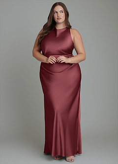 Azazie Evadne Bridesmaid Dresses Merlot Sheath Pleated Stretch Satin Dress image10