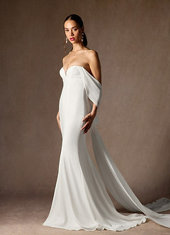 Azazie Laylah Wedding Dresses Diamond White Mermaid Off the Shoulder Chiffon Dress image1