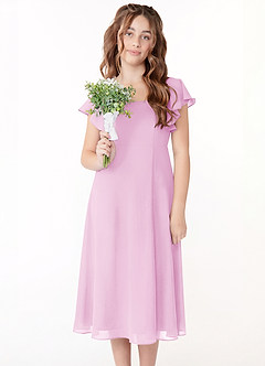 Azazie Bondi Junior Linia A Marszczony Szyfon Długość herbaty Młodsza druhna Sukienka image4