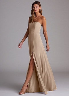 Azazie Wren Brautjungfernkleider Wandelbar A-Linie Seitliche Cut-Outs Chiffon Kleid Taupe image6