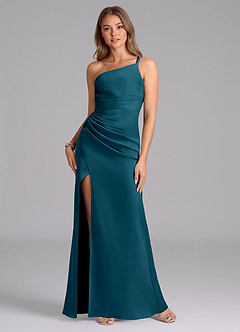 Azazie Eren Jurken voor bruidsmeisjes Jurk van Stretch Satijn met Zeemeermin One-Shoulder Inkt Blauw image1