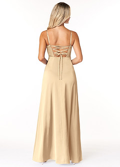 Azazie Marchella Robes de demoiselle d'honneur Robe Trapèze en Satin extensible Corset Champagne image2