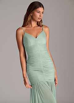 Azazie Aimie Bridesmaid Dresses Agave Mermaid Mesh Dress image7