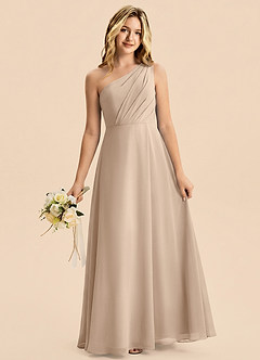 Azazie Phaedra Junior Taupe A-Line Pleated Chiffon Dress image3