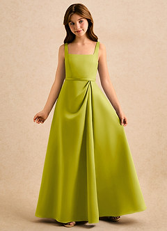 Azazie Emiko Girls Formal Abiti da Ragazza di Fiori Abito A-Line in Raso Opaco Plissettato Citronella image4