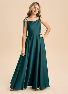 Azazie Popsy Junior Pine A-Line Bow Stretch Satin Dress image8