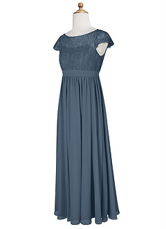 Azazie Silvermist Junior A-Linie Plissee Chiffon Kleid Neptunblau image10