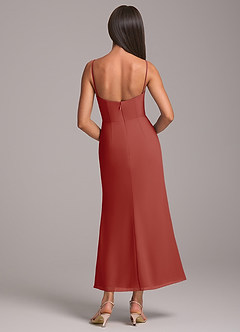 Azazie Saige Vestidos de damas de honor Vestido de Terracota de Gasa de Corte Recto Convertible con Vestidos sin tirantes image8