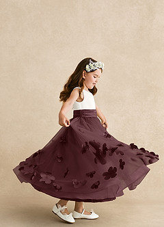 Azazie Vi Flower Girl Dresses Sangria A-Line Sleeveless Tulle Dress image2