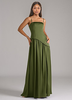 Azazie Adeline Bridesmaid Dresses Olive A-Line Strapless Stretch Satin Convertible Dress image7