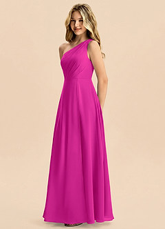 Azazie Phaedra Junior Robe Trapèze en Mousseline de soie Plissée Fuchsia image4