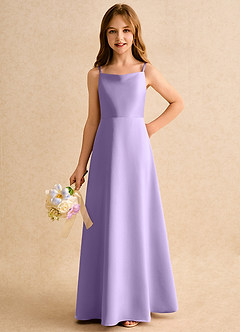 Azazie Joella Girls Formal Flower Girl Dresses Lilac A-Line Pleated Matte Satin Dress image6
