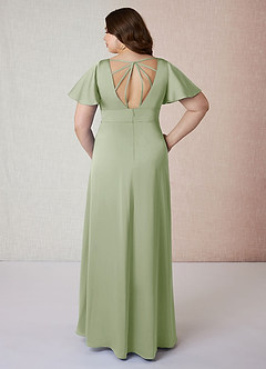 Azazie Lani Bridesmaid Dresses Dusty Sage A-Line Flounce Sleeve Stretch Satin Dress image8