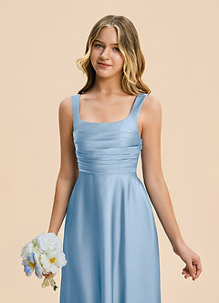 Azazie Azaria Junior Powder Blue A-Line Pleated Stretch Satin Dress image7