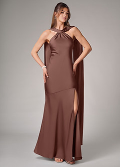 Azazie Kinsley Bridesmaid Dresses Espresso Mermaid Side Slit Stretch Satin Dress image5