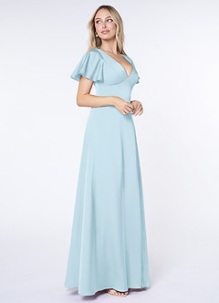 Azazie Lani Brautjungfernkleider A-Linie Volantärmel Stretch-Satin Kleid Himmelblau image4