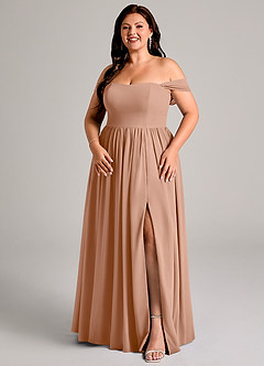 Azazie Calianna Bridesmaid Dresses Champagne Rose A-Line Off the Shoulder Chiffon Convertible Dress image14