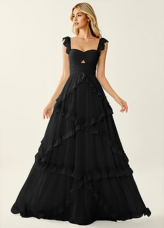 Mirabelle Black Chiffon Corset Lace Up Back Ruffled Prom Dress image6