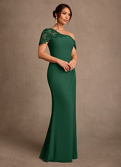 Azazie Sally Final Sale Dark Green Sheath Lace Chiffon Dress image2