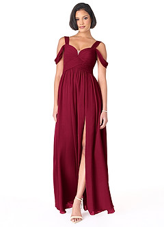 Azazie Lianne Brautjungfernkleider A-Linie Schulterfrei Chiffon Kleid Burgunderrot image2