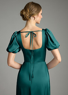 Azazie Fyona Bridesmaid Dresses Peacock A-Line Pleated Stretch Satin Dress image2