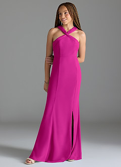 Azazie Rue Junior Robe Sirène en Mousseline de soie Fente Latérale Fuchsia image1