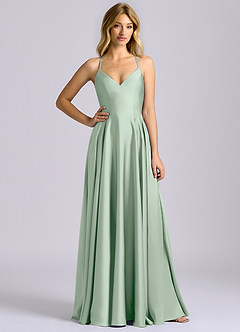 Azazie Truce Vestidos de damas de honor Vestido de Agave de Satén Elástico de Corte en A image3