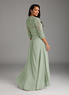 Azazie Devereaux Mother of the Bride Dresses Dusty Sage A-Line Lace Chiffon Dress image2