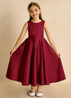 Azazie Junebuj Blumenmädchenkleider Ballkleid Plissee Matte Satin Kleid Burgunderrot image4