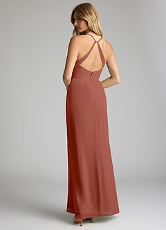 Azazie Becca Brautjungfernkleider Etui V-Hals Chiffon Kleid Rotbraun image6