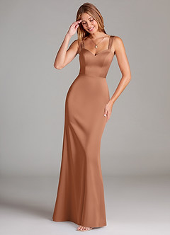 Azazie Denice Bridesmaid Dresses Bronzer A-Line Pleated Stretch Satin Dress image1